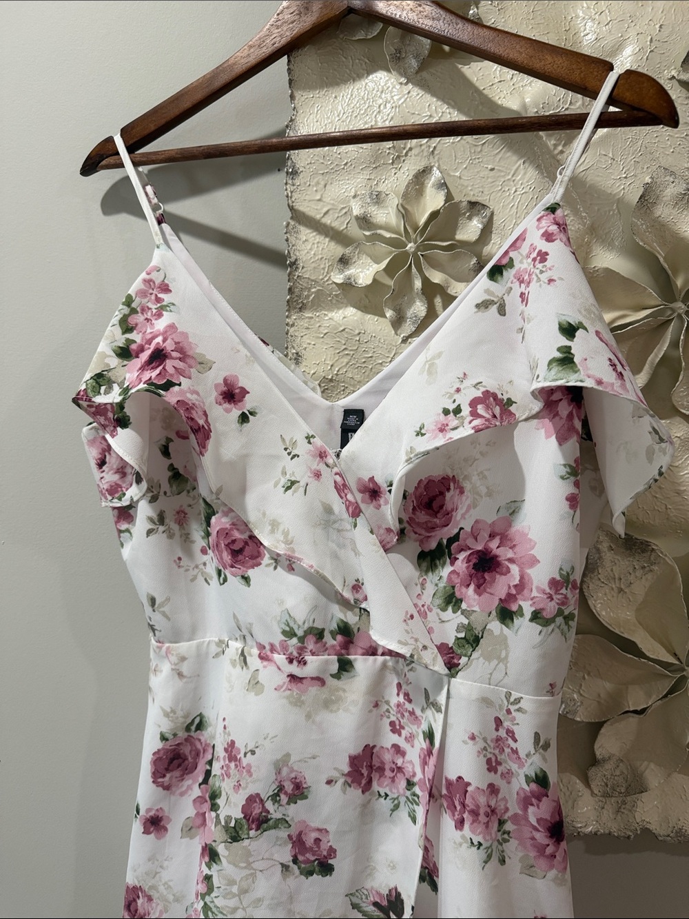 Lord Taylor Design Lab White Pink Floral Ruffle High Low Maxi Dress Size M - Picture 6 of 11